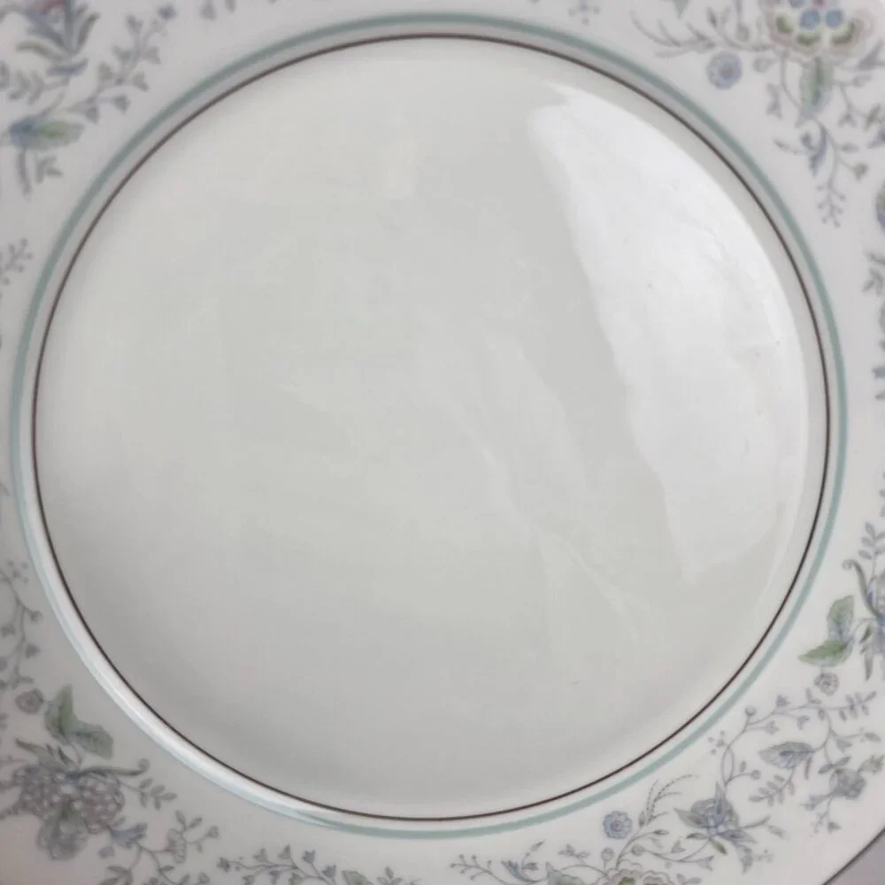 TWO Oxford China Spring Bone China Dinner Plate Multicolor Floral Rim Aqua Band